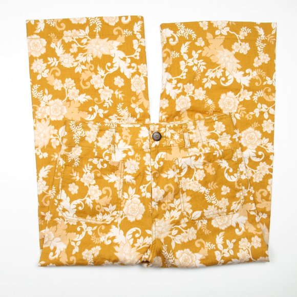Anthropologie Maeve The Colette Cropped Wide-Leg Linen Pants Maize Floral 31 - Picture 5 of 14